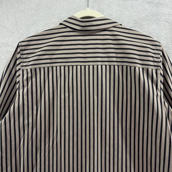 Foxcroft Top Womens 18 Brown Black Striped Button Up Shirt Non-Iron Long Sleeve - Picture 7 of 12